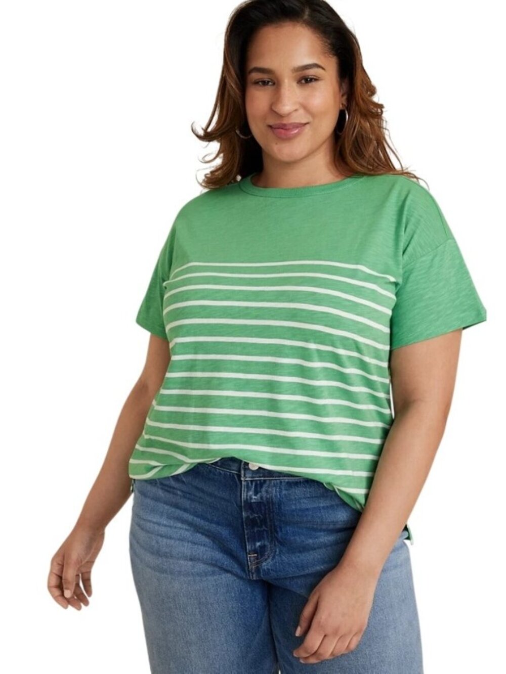 24/7 By Maurices Top 0X Dawson Striped Crewneck Short Sleeve Tee Green Essential